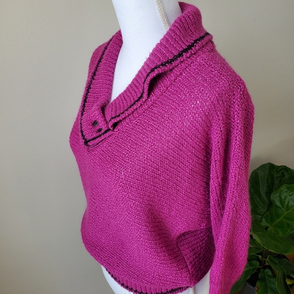 Gitano Womens Vintage Magenta Collared Knit Sweater 3/4 Sleeve V-neck Shawl SzS - Picture 12 of 13